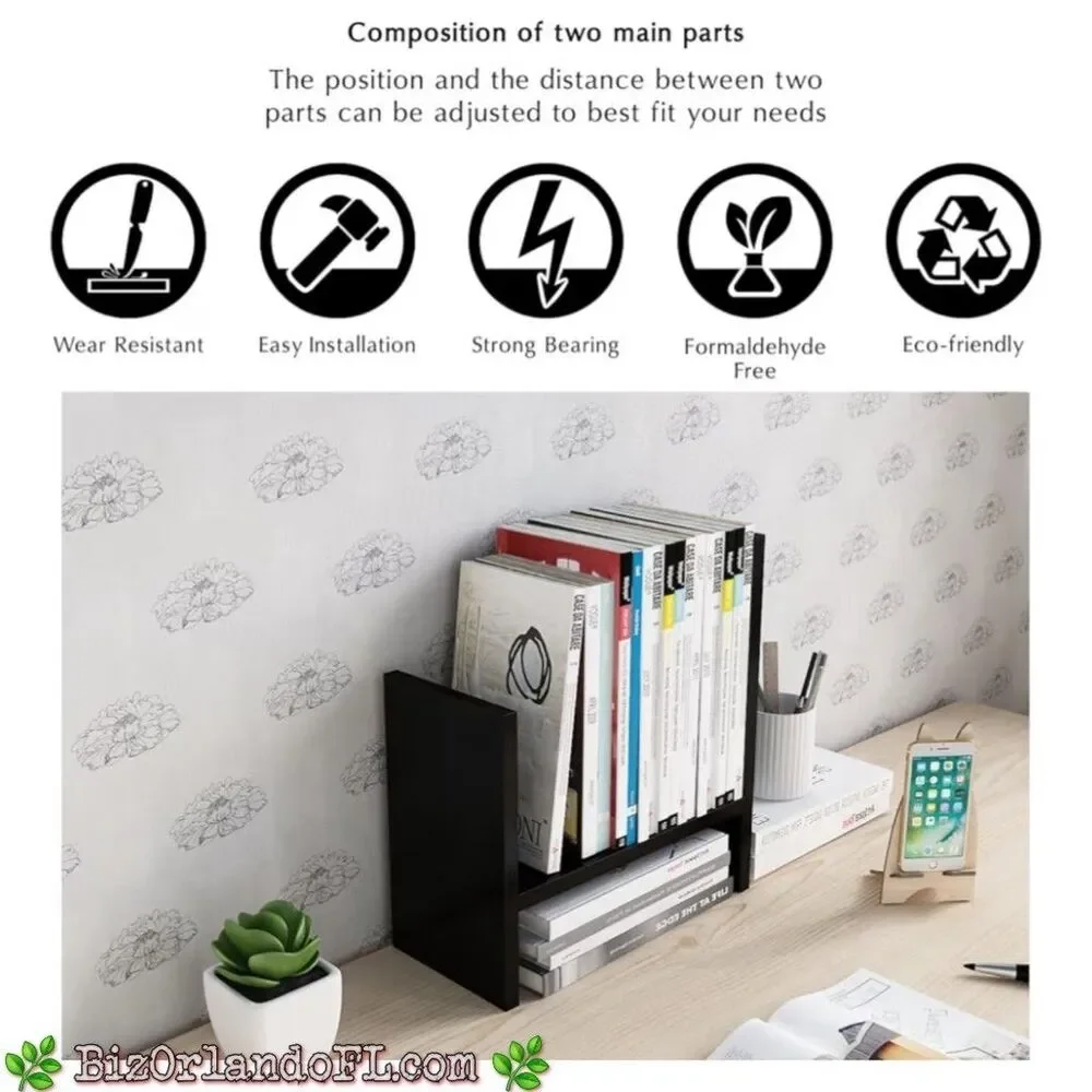 Jerry & Maggie Desktop Organizer Office Storage Rack Adjustable Wood Display Blk
